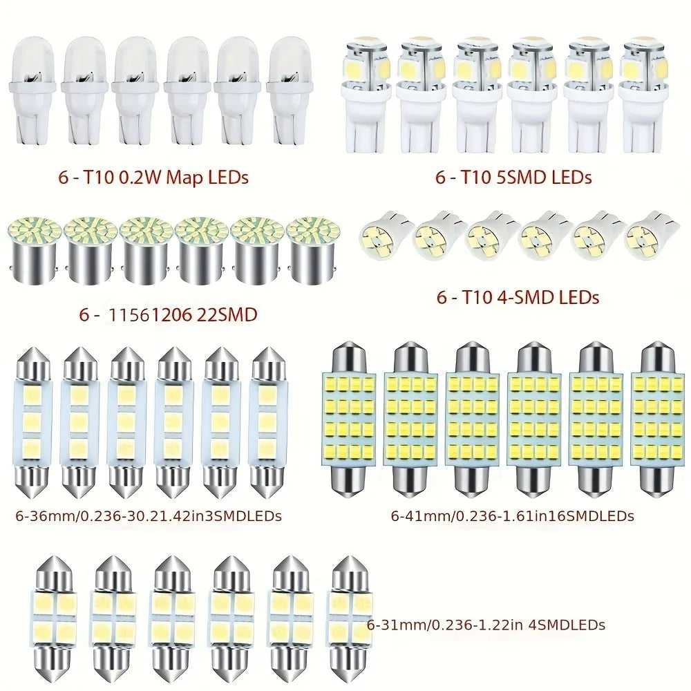 Complete 42-Piece LED Interior Light Kit for Cars