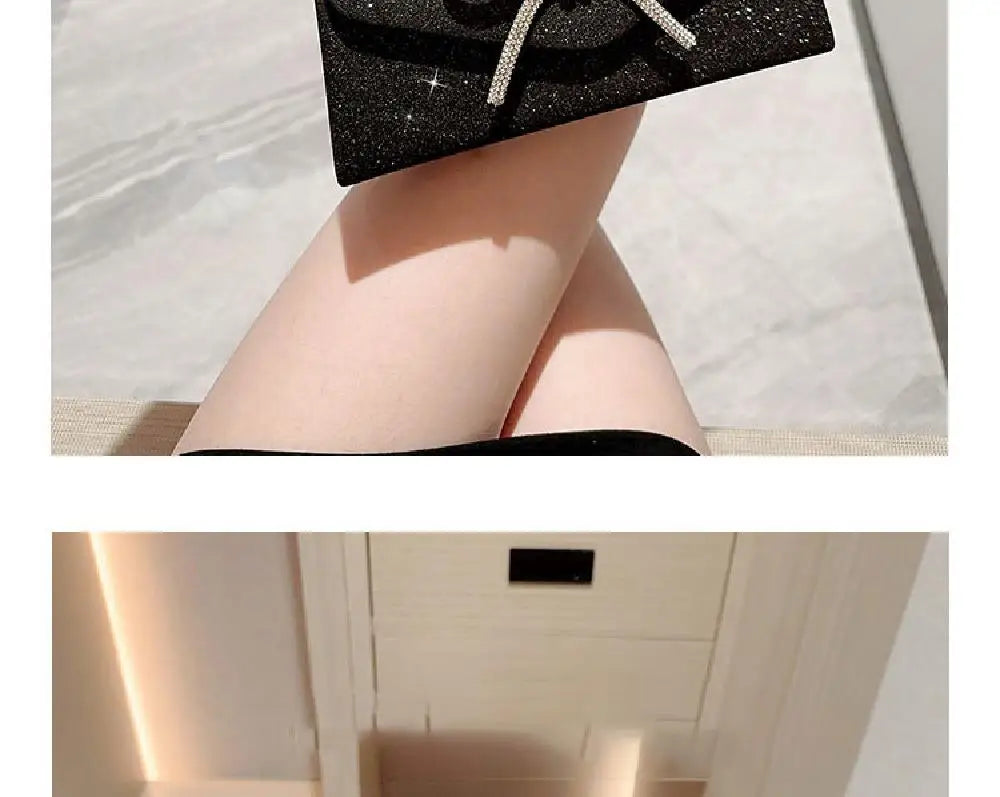Crystal Bowknot Evening Clutch with Chain Strap