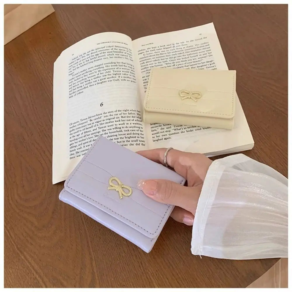 Compact Bow Tri-Fold Wallet with Multiple Card Slots