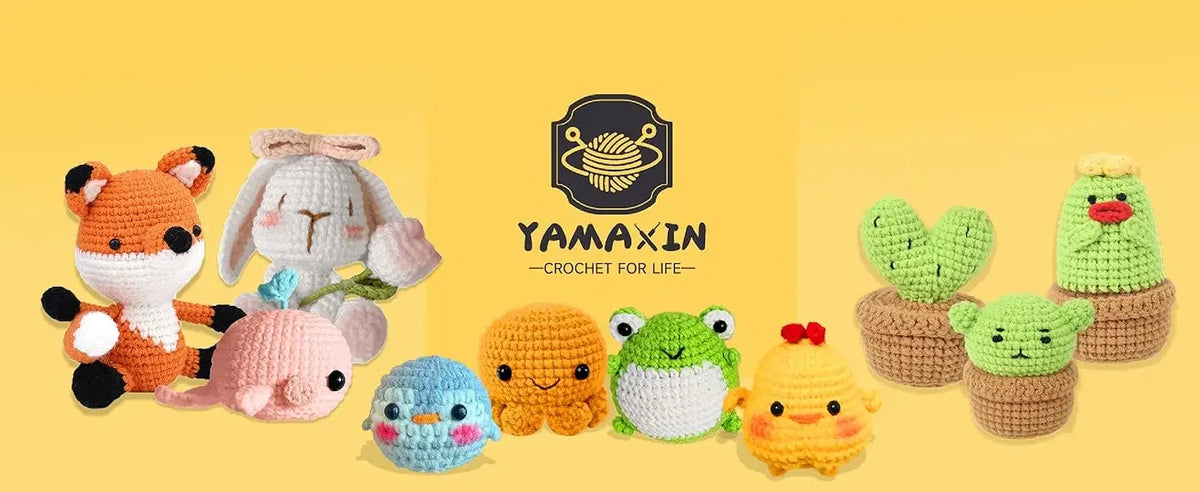 A collection of cute animal amigurumi crochet toys in various colors and textures.