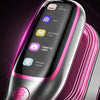 A close-up of a handheld garment steamer with various fabric icons displayed on the body.