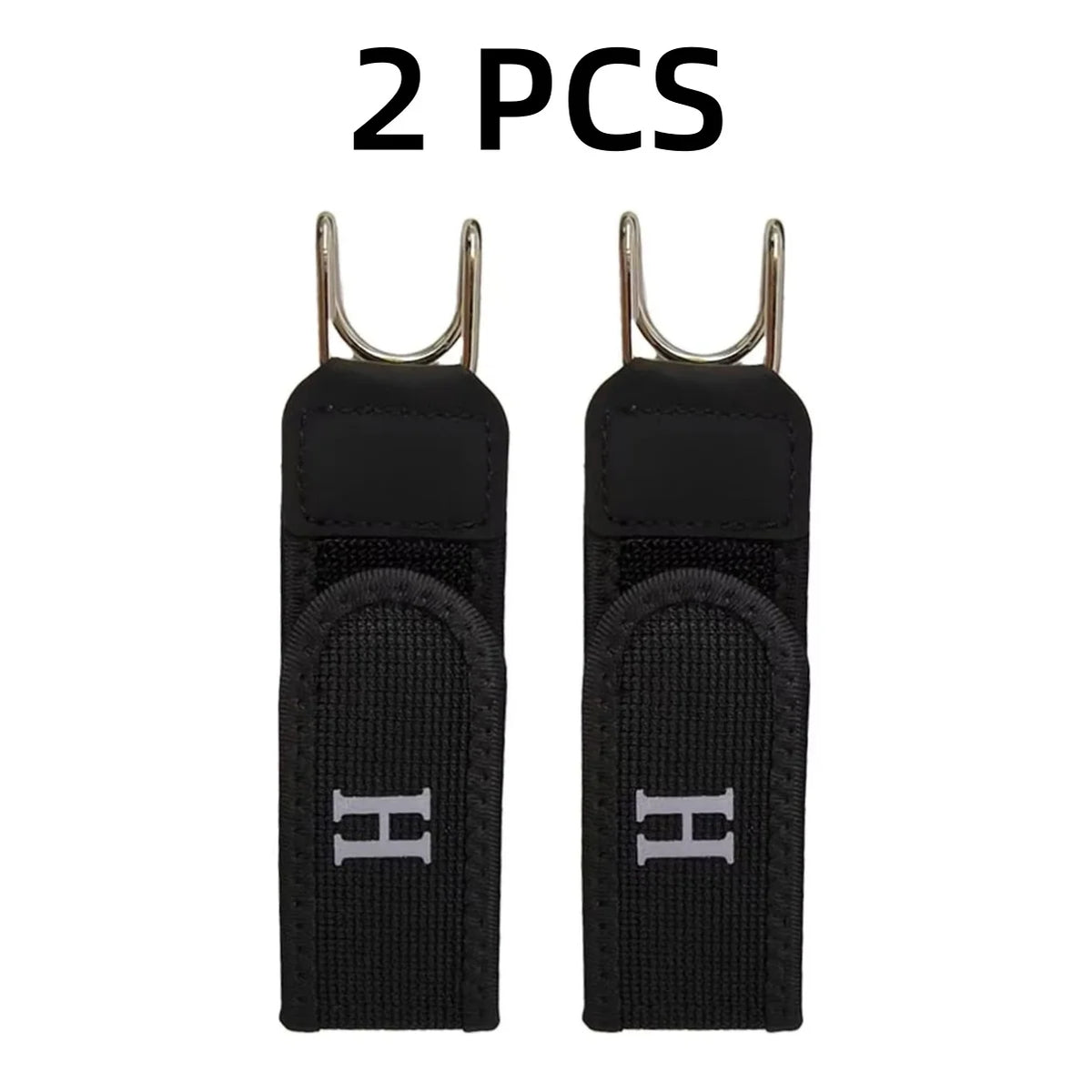 Two black adjustable buckleless hook belts for men
