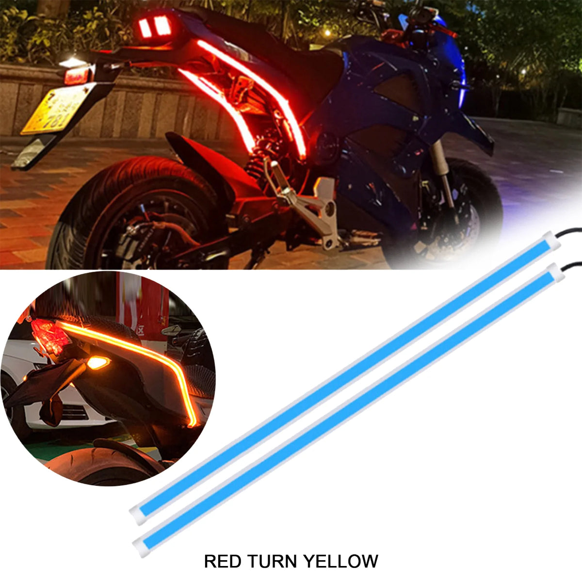Flexible LED-Motorrad-Lichtleiste mit roten und gelben Blinkern