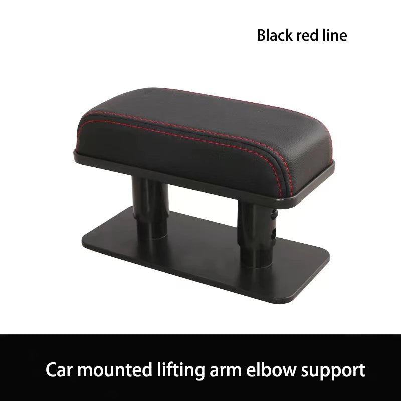 Black red line car mounted lifting arm elbow support pad for adjustable comfort.