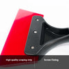 A black scraping strip with screw fixing features shown next to a red surface for car wrap installation.