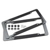 Black carbon fiber style license plate frame set with mounting holes and screws