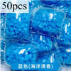 50 pieces of light blue water-soluble laundry fragrance beads packaged in clear plastic.