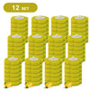 A set of twelve yellow wall-mounted disposable toilet brush heads stacked in a box.