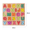 A wooden alphabet puzzle board featuring colorful letter shapes from A to Z for toddlers