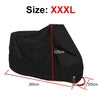 Black all-weather motorcycle cover with anti-theft locks shown flat and a vertical measurement of 125cm