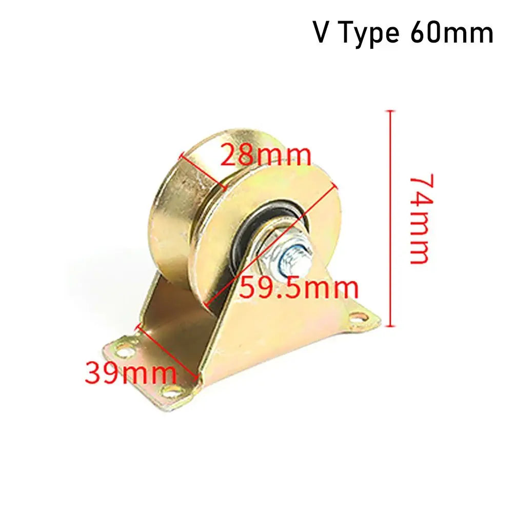 V Typ 60mm Edelstahl-Rollenfuß mit Maßen 28mm, 39mm und 74mm.