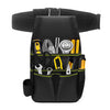 Black adjustable waist tool pouch with multiple pockets for tools and accessories