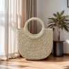Handwoven Rattan Half-Moon Beach Bag