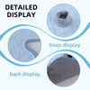 Detailed display of a light blue water-absorbent stroller and car seat protector cushion with snap and back displays.