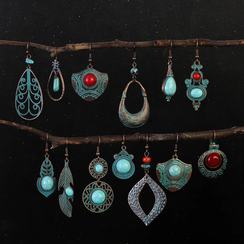 Boho Turquoise Geometric Drop Earrings
