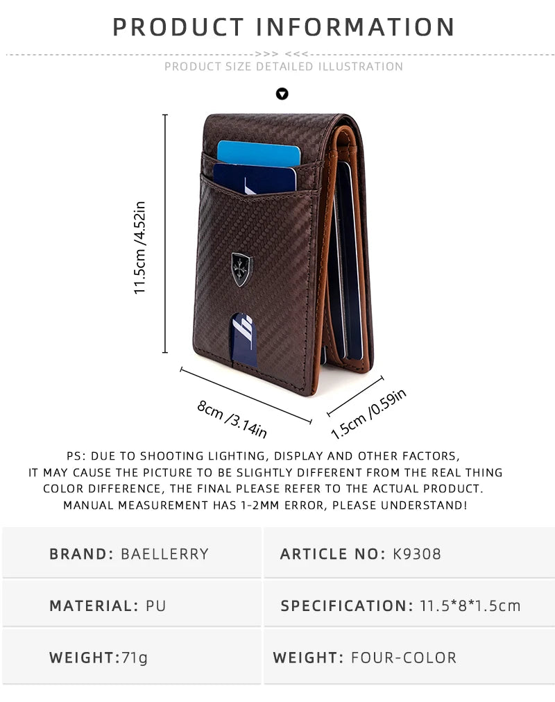Slim PU Leather Bifold Wallet with Card Holder