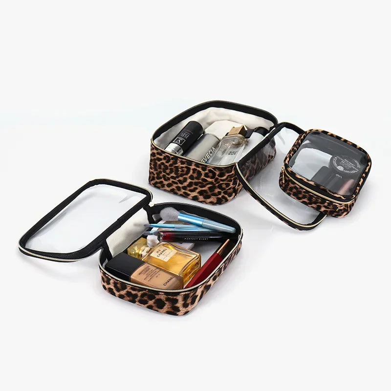 Leopard Print Transparent Makeup Bag with Waterproof Zipper