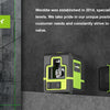 A black and lime green self-leveling laser level device is shown on a gray surface.
