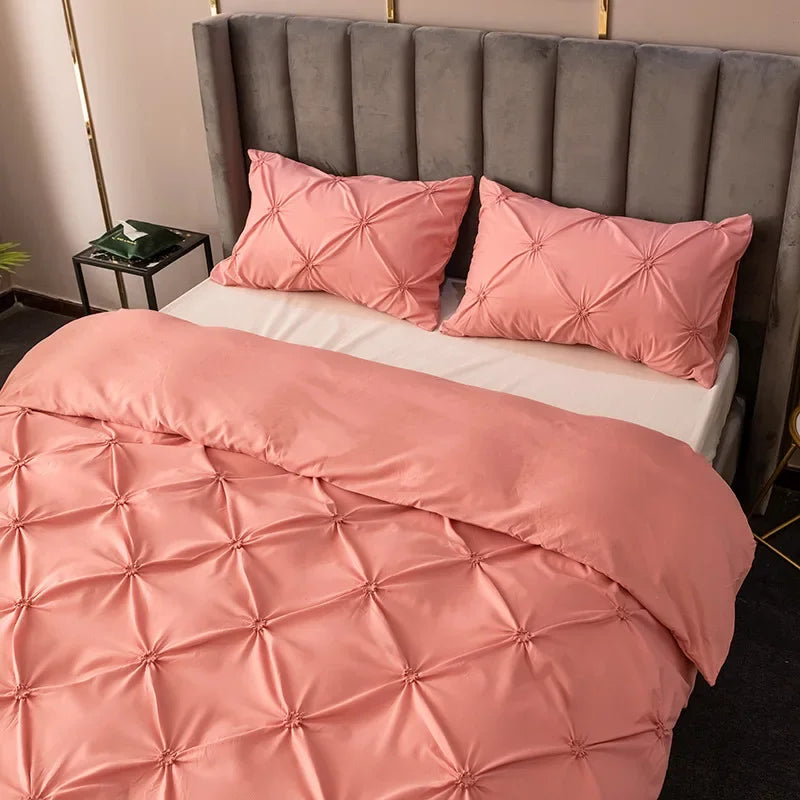 3D Buttoned Pleated Duvet Cover Set with Pillowcases