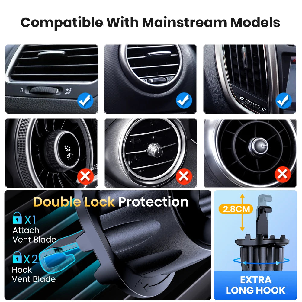 Magnetic Car Phone Mount for Vents – Strong N52 Magnets, Universal Fit