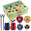 Metal Gyro Spinning Top Battle Set with launchers including tops and launchers in various colors