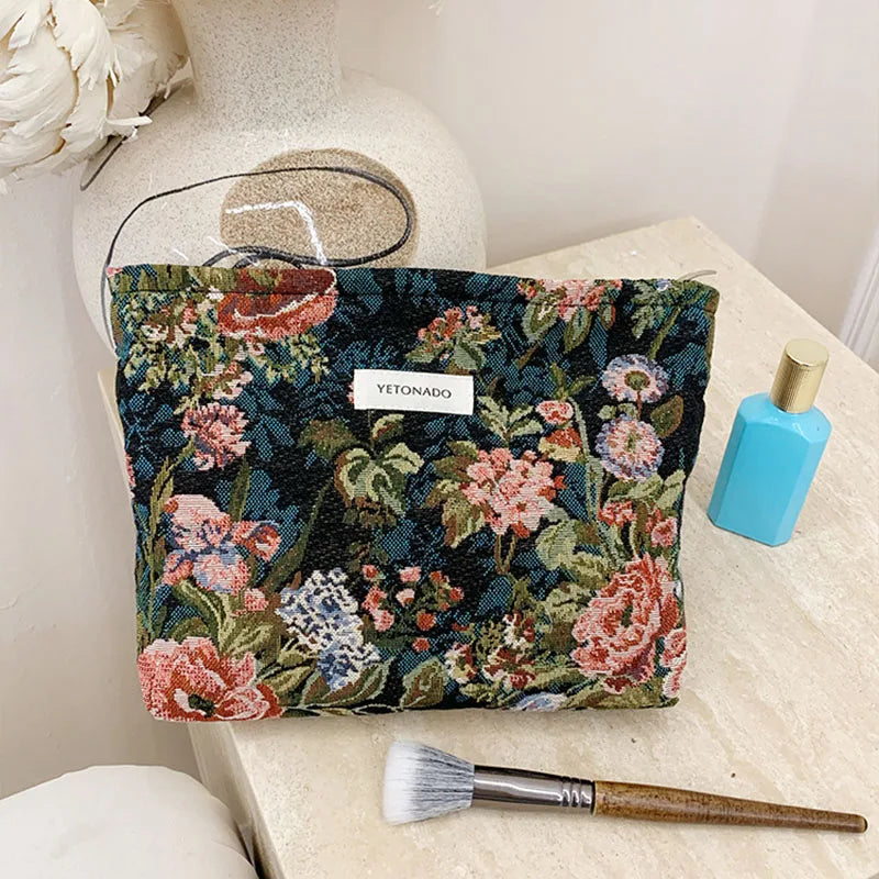 Vintage Floral Cosmetic Bag - Portable Makeup & Toiletry Organizer