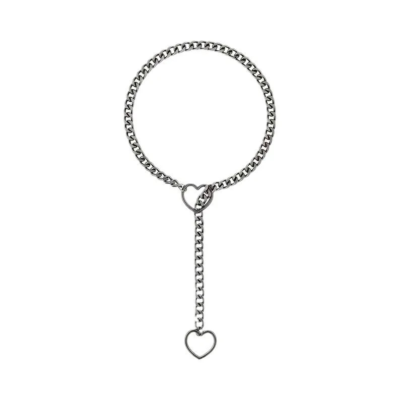 Heart Charm Cuban Link Necklace in Stainless Steel
