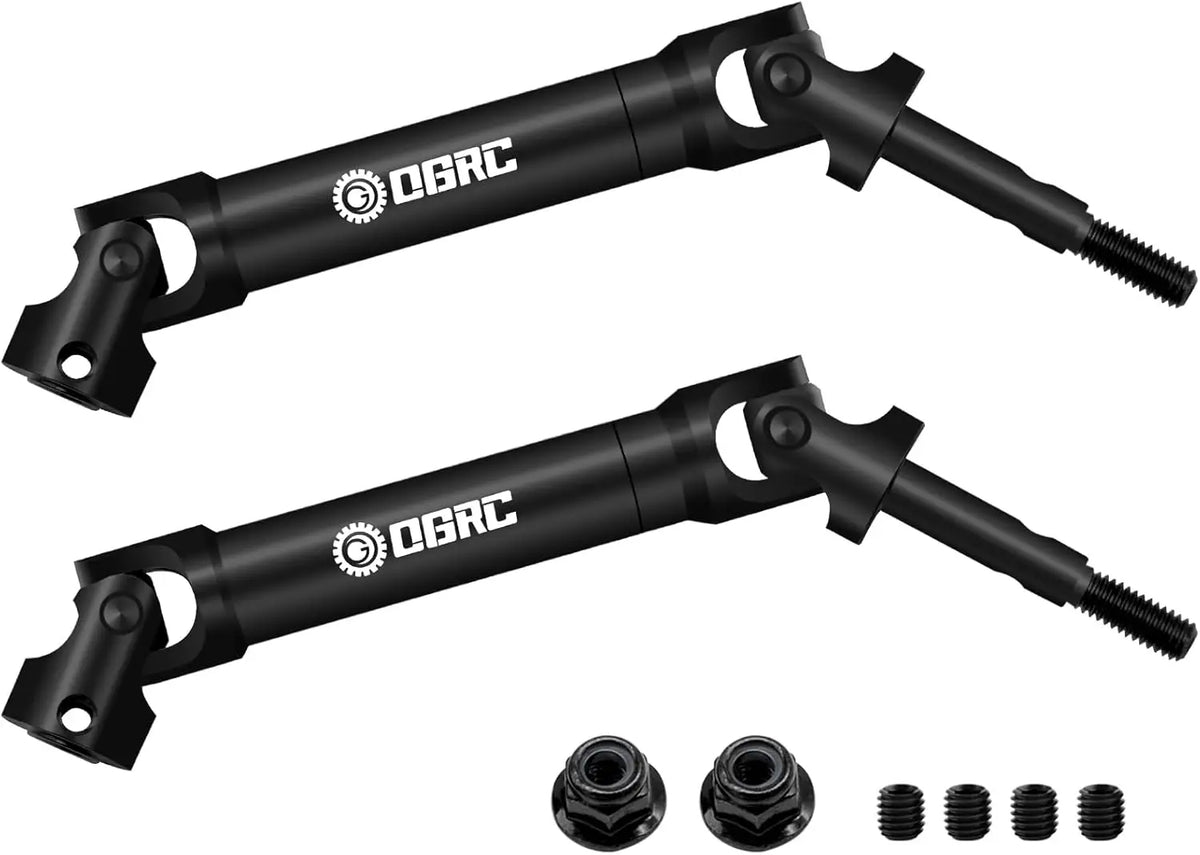 A set of heavy-duty steel CVD drive shafts for 1/10 RC trucks, black in color.