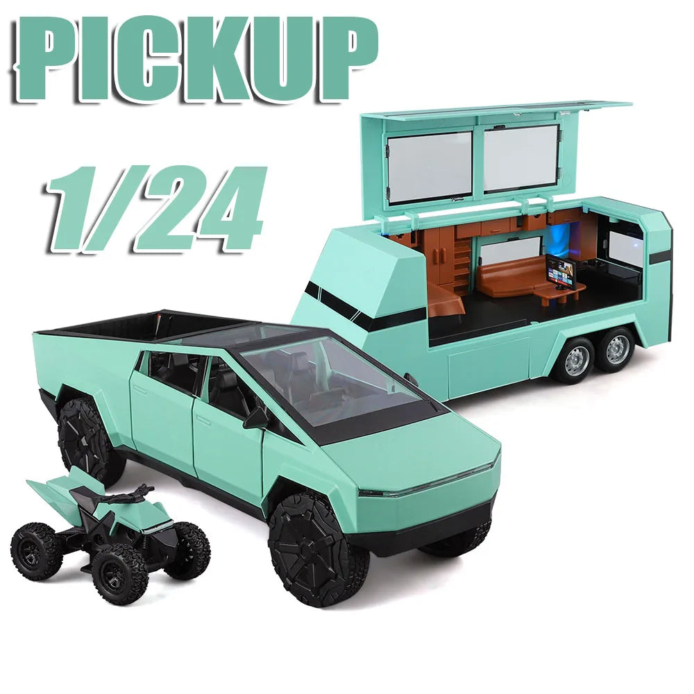 1:24 Diecast Pickup Truck and RV Camper Set with Lights and Sounds