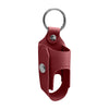 A reddish-brown PU leather inhaler case with a metal keyring attached.