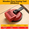 A red wooden floor sewing tool with a suction cup is shown on a light wood surface.