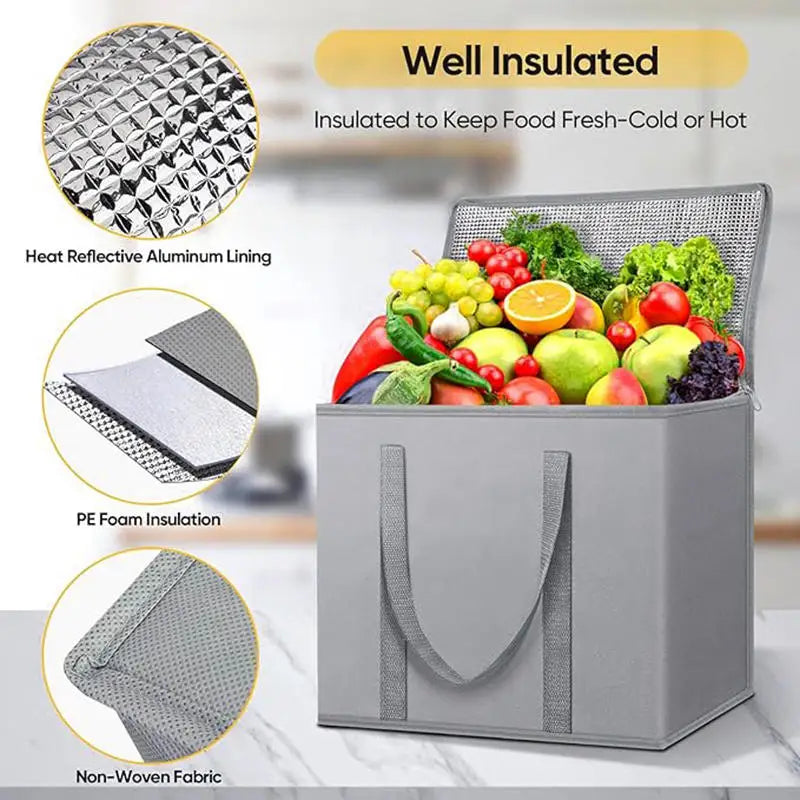 Large Capacity Insulated Grocery Bag – Foldable & Reusable Thermal Cooler Tote