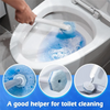 A hand is using a white disposable toilet wand refill with a built-in cleaner to clean the inside of a toilet bowl.
