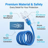 Blue silicone snorkel featuring a soft mouthpiece and a durable 6.6ft hose for safe use