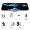 A black dashboard camera with a touchscreen display showing a night view and time, alongside accessories like a bandage, manu