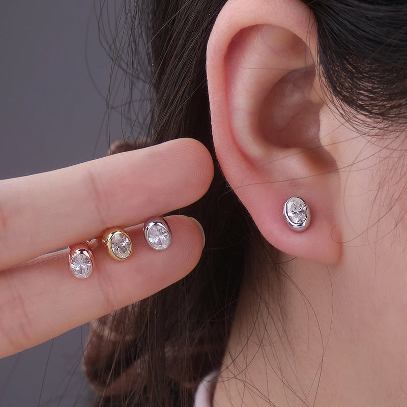 Oval Moissanite Stud Earrings in Sterling Silver