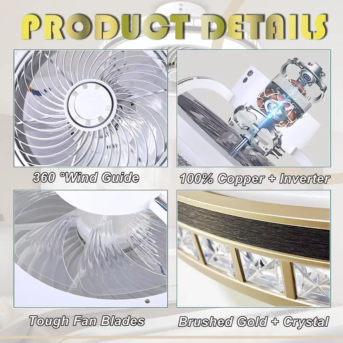 Lustre de plafonnier avec ventilateur LED décoratif et haut-parleur Bluetooth