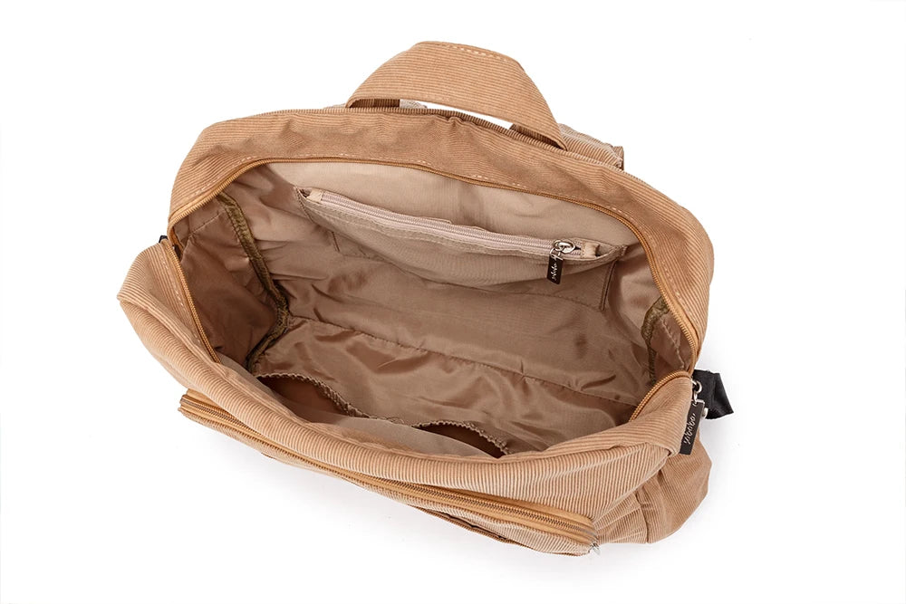 Soft Corduroy Diaper Backpack with Large Capacity