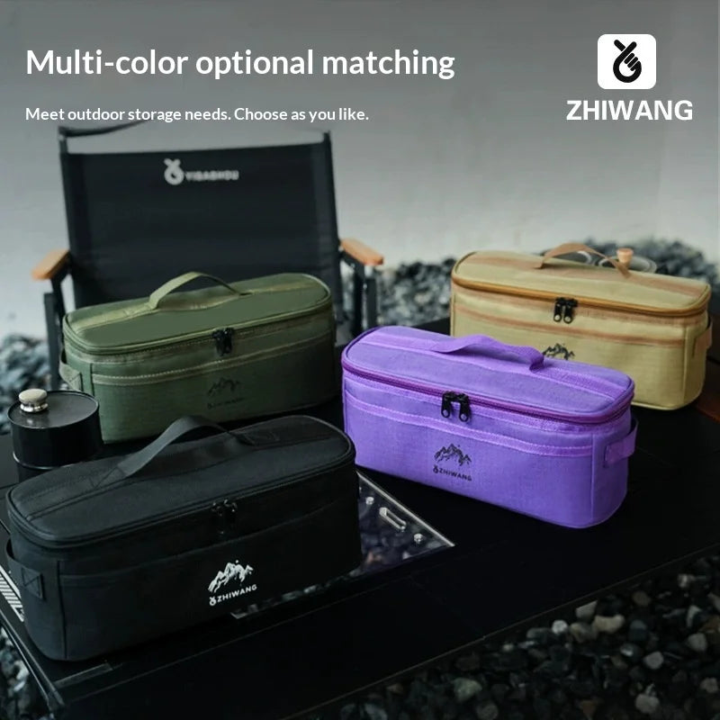 A collection of multi-color optional matching portable storage bags for camping and outdoor use.