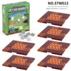 A set of six magnetic base plates for Mineworld building blocks, featuring red and yellow patterned surfaces.