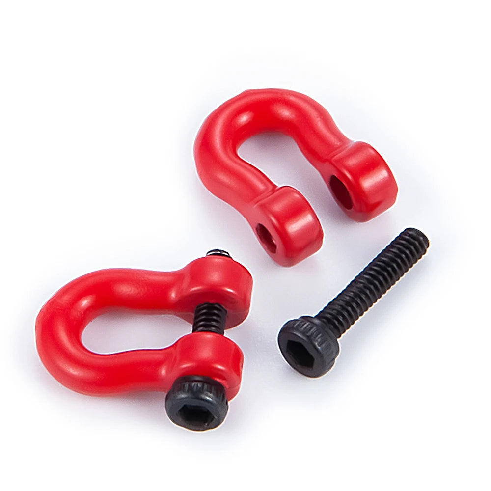 A red mini jack stand and tool set for RC crawlers, showing a curved metal piece and a threaded rod.