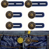 Quatre paires d'élastiques ajustables pour taille de jeans, avec des composants en laiton et plastique bleu.