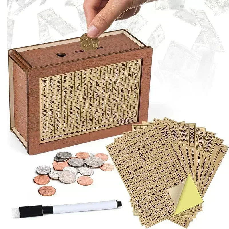Wooden Money Saving Box with Built-in Coin Counter