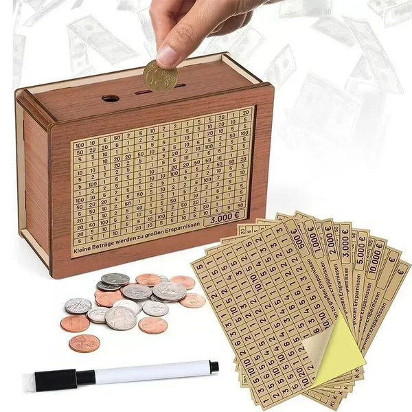 Wooden Money Saving Box with Built-in Coin Counter
