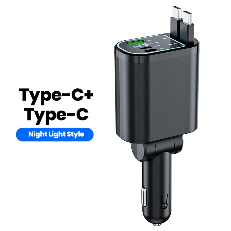 Retractable Car Charger with Dual USB-C Ports