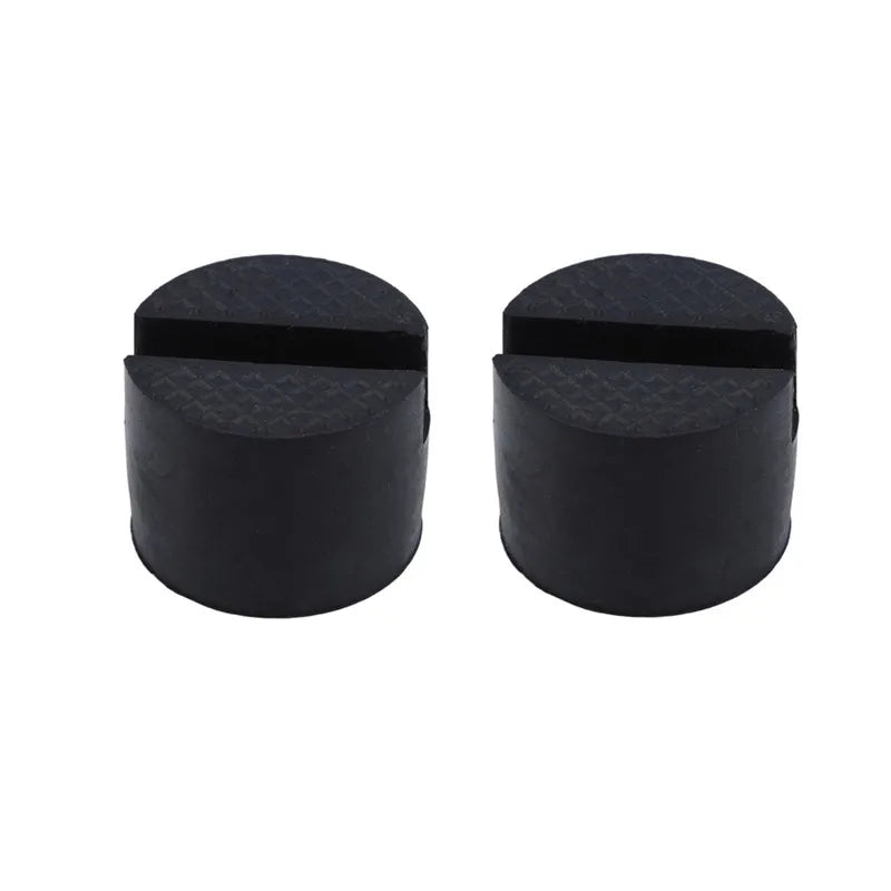 A pair of black rubber pads designed as a universal car jack with a slotted frame rail adapter.