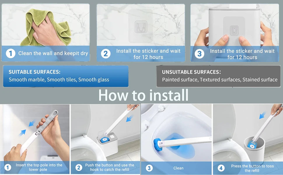 Disposable Toilet Brush Set with Self-Opening Holder