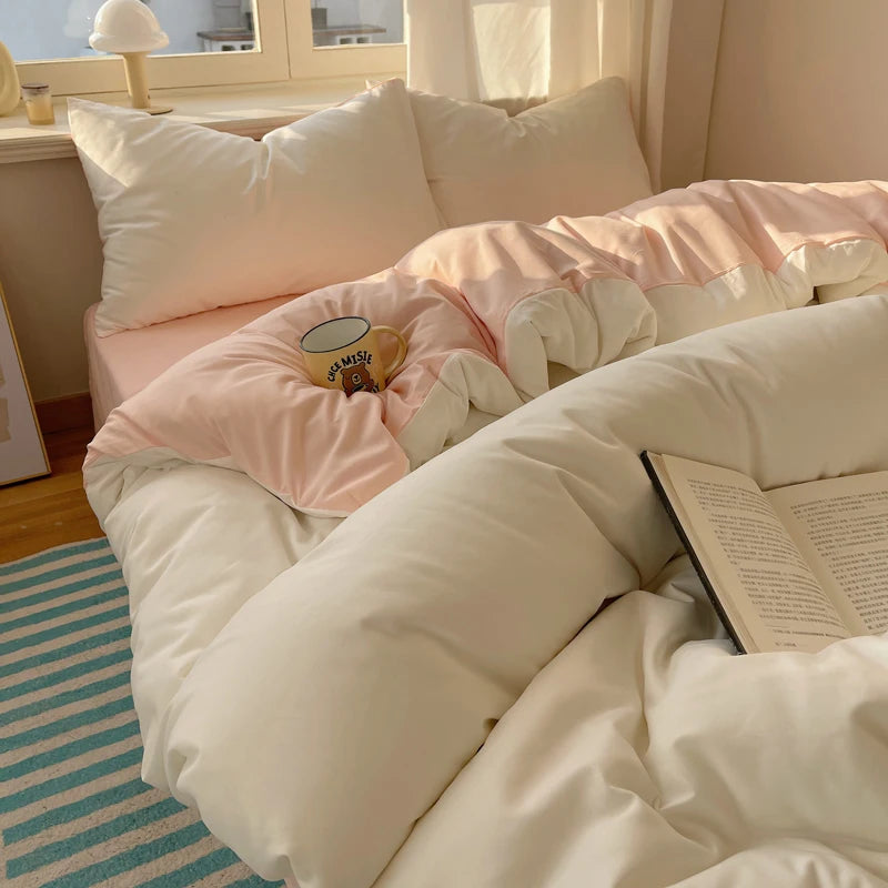 4-Piece Cotton Bedding Set with Duvet Cover, Flat Sheet, and Pillowcases
