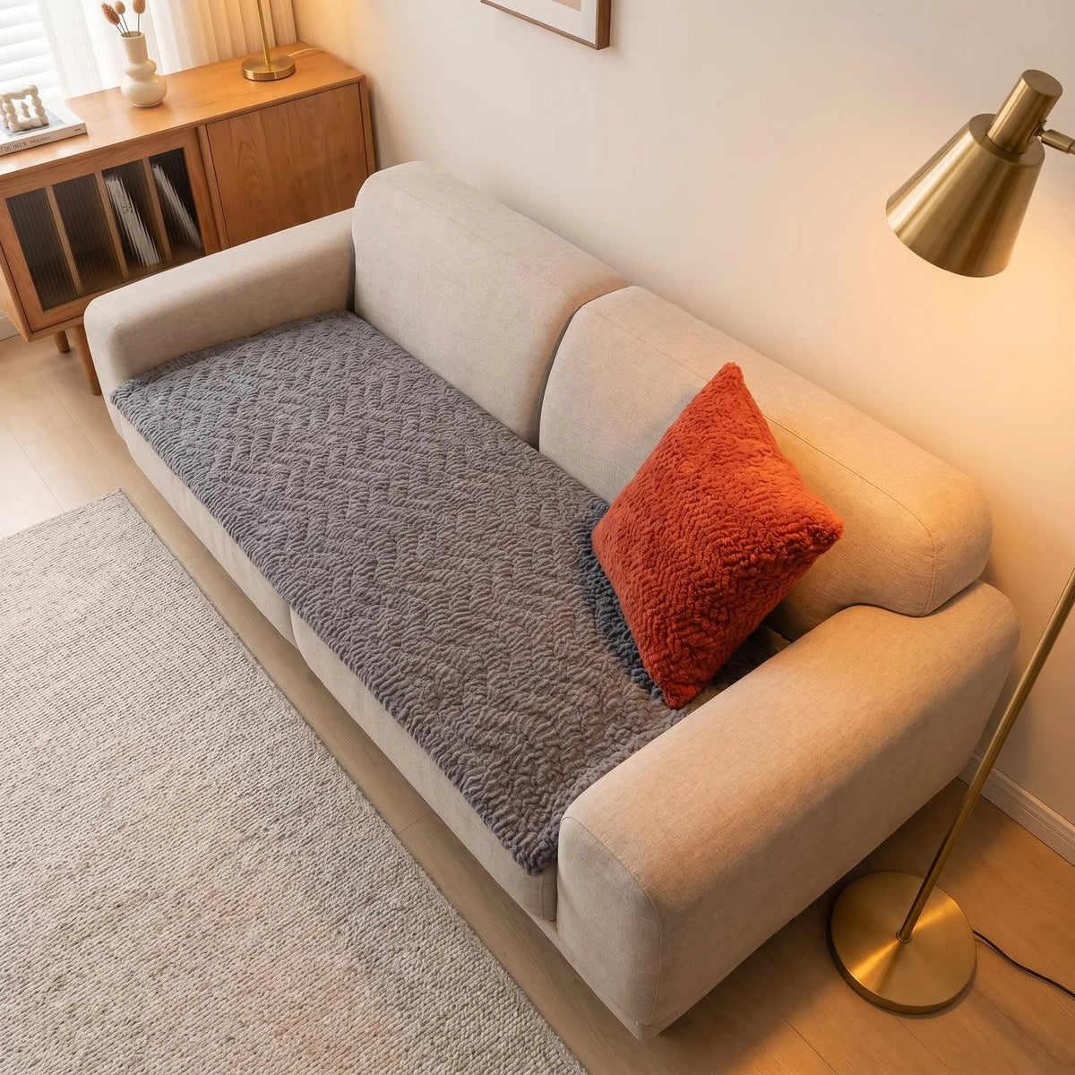 Cozy Quilted Flannel Sofa Pad with Anti-Slip Backing