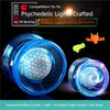 Transparent blue crystal yo-yo with a hexagonal design showing light and smooth spin